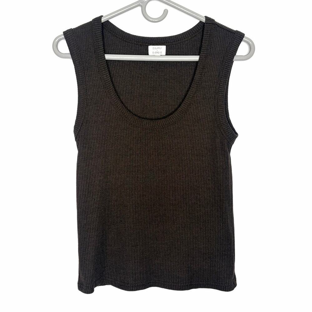 Z Supply + Evereve Ribbed Tank Top Sz M Chocolate Brown Neutral Capsule Stretch